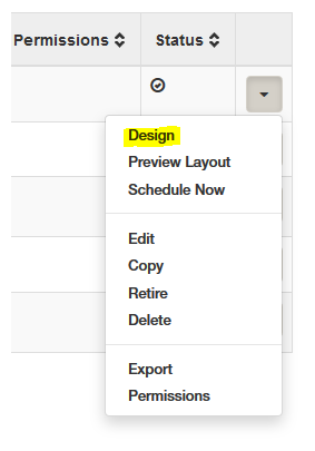 Default Layout drop down menu