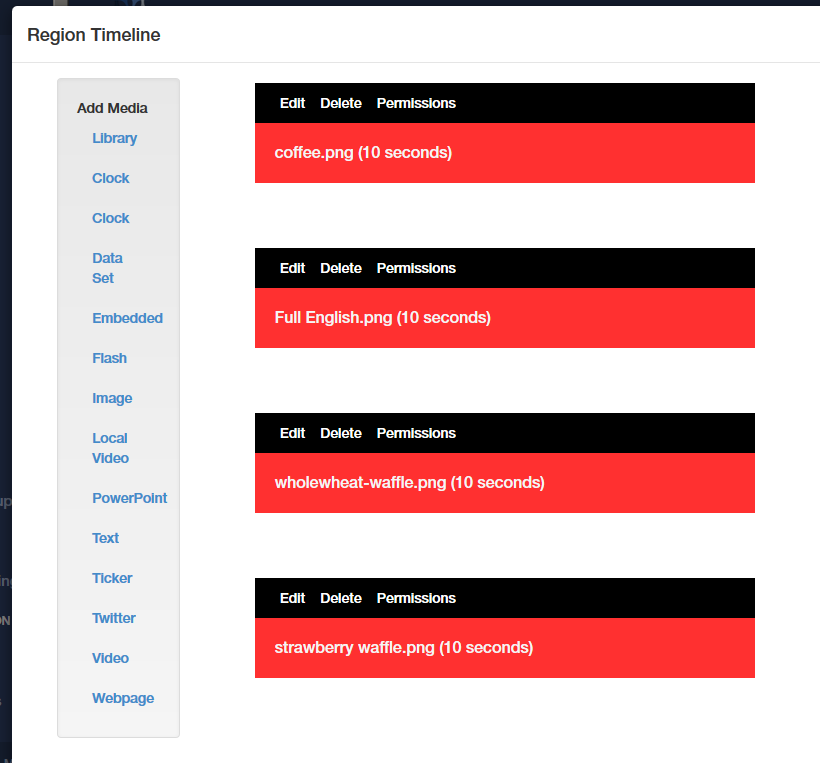 Slideshow region timeline