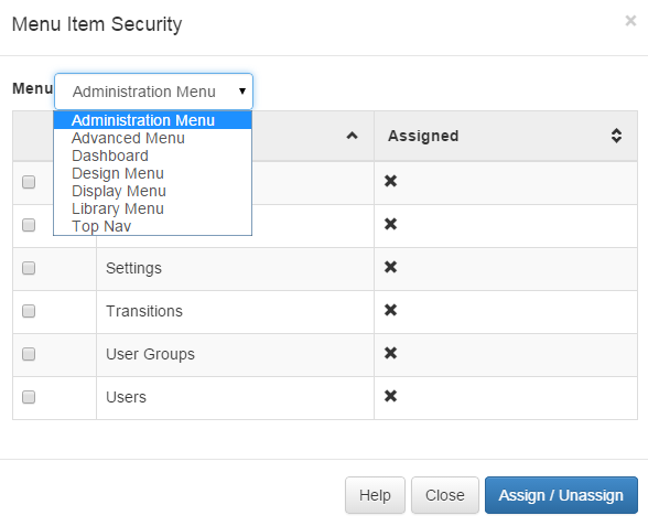 Menu Security Form